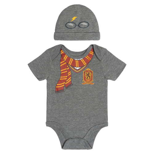 Harry Potter Baby Boy or Girl Cosplay Bodysuit and Hat Set Grey Harry Potter
