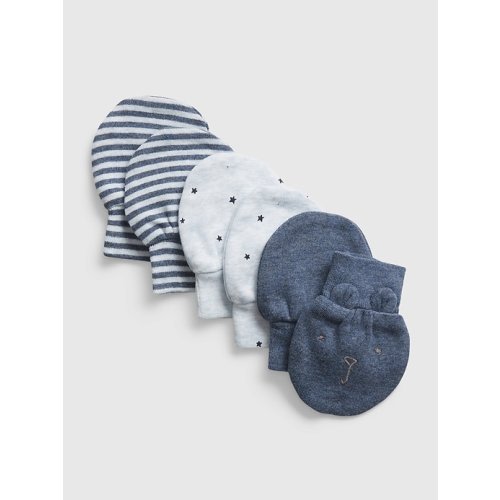 Baby 100% Organic Cotton First Favorite Mittens (3-Pack) in blue heather, size: One Size