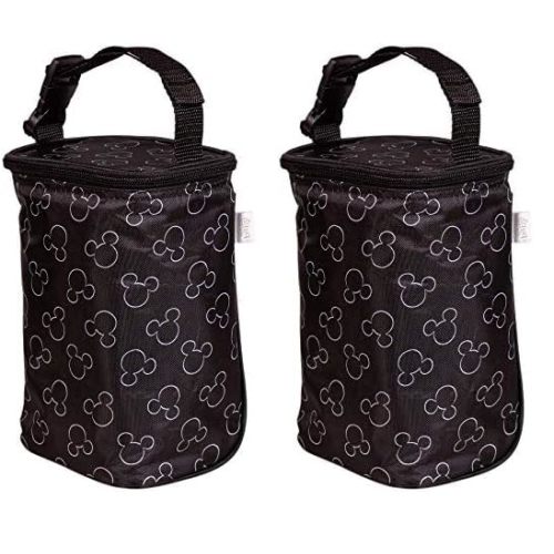 Disney Baby by J.L. Childress TwoCOOL Breastmilk Cooler - Double Baby Bottle & Food Bag - Ice Pack Included - Fits 2-4 Bottles - Insulated & Leak Proof Bottle Bag - Mickey Black (Pack of 2)