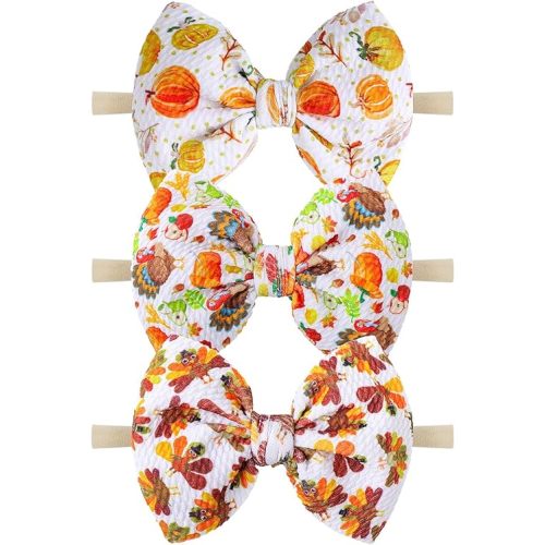 YanJie Thanksgiving Turkey Bows for Baby Girls Fall Headband Bows Thanksgiving Baby Hair Bow Girls Pumpkin Headband Hair Accessories Infant Toddler