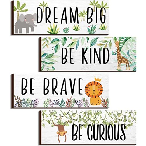 4 Pieces Woodland Nursery Decor Safari Nursery Decor Cute Jungle Animal Room Decor Nursery Decorations for Bedroom Room 11x 3.9 Inches(Lively Animals,White Background)