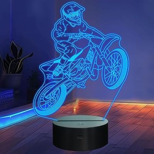 Lightzz Dirt Bike Gifts for Boys, Motocross 3D Night Light Illusion Lamp for Teen Boys Motorcycle Fans Bedroom Decor with Remote Control 16 Colors Flashing Changing