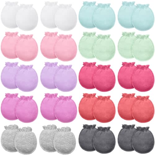 20 Pairs Newborn Baby Boys Girls Mittens 0-6 Months Infant Toddler Mittens No Scratch Solid Color Gloves