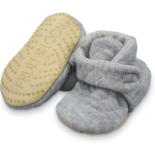 Fruit of the Loom Cozy Thermal Wrap Booties with Non-Slip Grips for Baby & Toddler Girls, Boys, Unisex - Grey Jersey (0-6 Months)