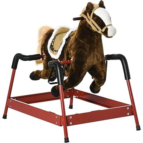 Qaba Kids Spring Rocking Horse, Ride on Horse for Girls and Boys with Sounds, Plush Animal Ride-on Toy with Soft Feel, Interactive Toy for Kids, Dark Brown