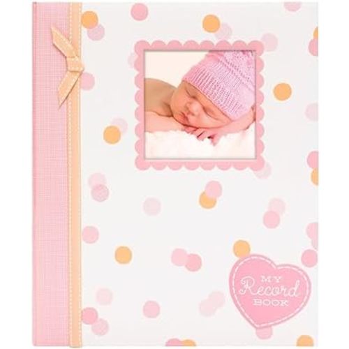 Lil' Peach My Record Book First 5 Years Memory Book, Baby Girl Keepsake for New and Expectant Parents, Pregnancy And Milestone Journal, Pink & Peach Confetti Polka Dots