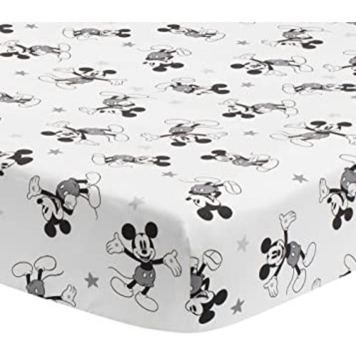 Lambs & Ivy Magical Mickey Mouse Cotton Fitted Crib Sheet - White, Disney