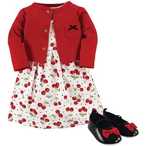 Hudson Baby baby-girls Cotton Dress, Cardigan and Shoe Set