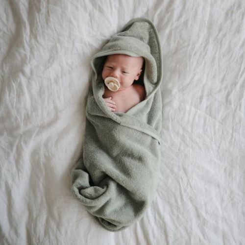 Mushie - Organic Cotton Baby Hooded Towel - Moss