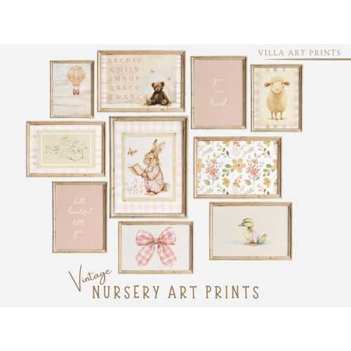 Pink Nursery Wall Decor Vintage Nursery Girl Print Set Cottagecore Nursery Decor Vintage Farmhouse Printable Nursery DIGITAL DOWNLOAD