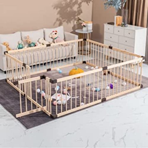 Playpen for Babies and Toddlers, Wooden Conababy Baby Playpen, Play Fence/ Yards, Baby Activity Center Indoor (120x160CM)