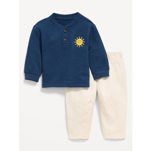 Long-Sleeve Henley Top and Barrel-Leg Pants Set for Baby