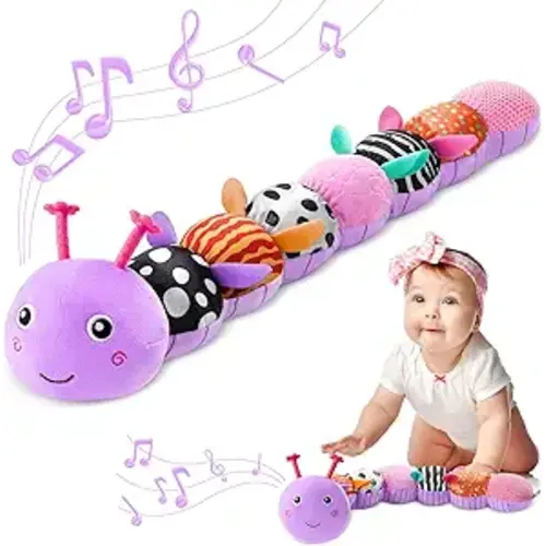Baby Toys 0-6-12 Months,Musical Caterpillar Stuffed Animals Activity Infant Toys with Crinkle,Rattles,Muti-Teething Sensory Toy,Boy Girl Gifts for Newborn Tummy Time,Purple