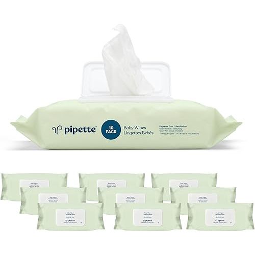Pipette Baby Wipes | Natural Plant-Derived Fibers | Unscented, Water-Based & Alcohol-Free for Sensitive Skin | Newborn Essentials | 720 Count