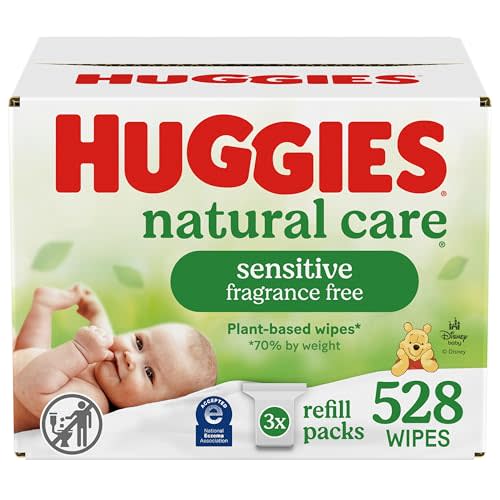 Huggies Natural Care Sensitive Baby Wipes, Unscented, Hypoallergenic, 99% Purified Water, 3 Refill Packs (528 Wipes Total)