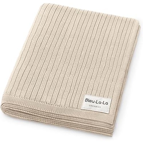 Organic Ribbed Swaddle Blanket for Boys & Girls - 100% Luxury Organic Soft Cotton Knit Warm Cozy Cuddle Stroller Blanket for Newborns, Infants, & Toddlers (Oatmeal)