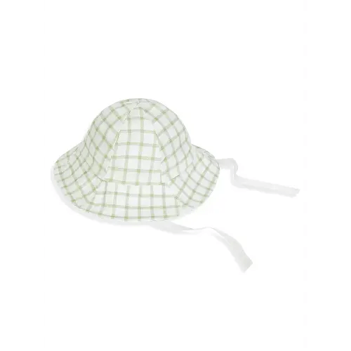 Under The Nile Organic Cotton Muslin - Sunhat - Sage Windowpane, 3 to 12 Months