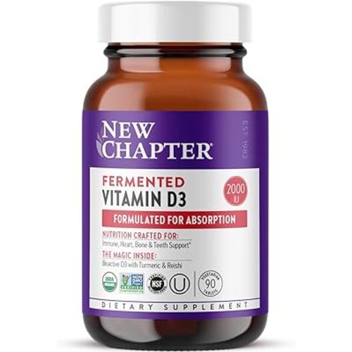 New Chapter Fermented Vitamin D3 2,000 IU, Organic, ONE Daily for Immune, Heart & Bone Support + Whole-Food Turmeric, Adaptogenic Reishi Mushroom, 100% Vegetarian, Gluten Free, 90 Count
