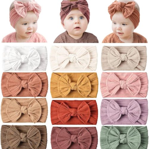 Prohouse 12 Pack Baby Nylon Headbands Hairbands Hair Bow Elastics Handmade Hair Accessories for Baby Girls Newborn Infant Toddlers Kids(Pink)