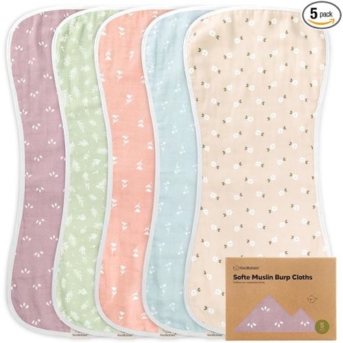 5-Pack Muslin Burp Cloths Baby Boy, Girl - Very Absorbent Baby Burp Cloth Rags, 8-Layers Viscose Derived from Bamboo Cotton Muslin Towel, Super Soft Spit Up Rags, No Shrink Washcloths (Blooms)