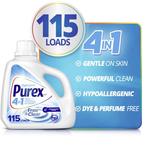 Purex Hypoallergenic Free & Clear Liquid Laundry Detergent, 150 Fluid Ounces, 115 Loads, Dye-Free