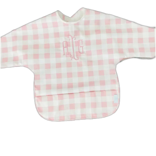 Long Sleeve Signature Catch All Bib - Pink Gingham
