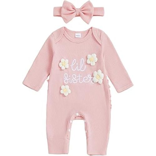Adobabirl Baby Girl Clothes Newborn Onesie Ribbed Ruffle Romper Long Sleeve Jumpsuit Infant Cute Outfit with Headband