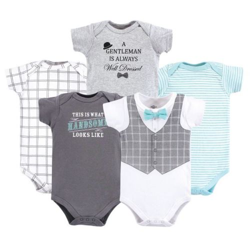 Little Treasure Baby Boy Cotton Bodysuits 5pk, Well Dressed, 6-9 Months