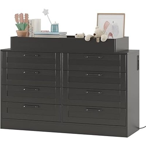 Changing Table Dresser with 8 Wood Drawers, Classic Nursery Dresser, Changing Shelves, Multi-Functional Diaper Changing Station, Dresser for Bedroom (No Pad)