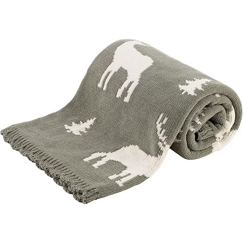 Berkshire Baby Blanket,Ultra-Plush Reversible Chenille Knit Toddler Blanket,Cute Pattern Nursery Crib Blanket,Ideal Baby Gift(30x40 Inches,Woodland Deer Farmhouse Sage)