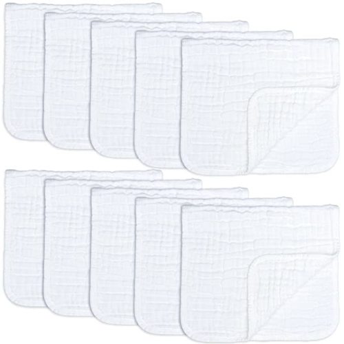 Comfy Cubs Muslin Burp Cloths Large 100% Cotton Hand Washcloths Set for Babies, Baby Essentials 6 Layers Extra Absorbent and Soft Boys & Girls Baby Rags for Newborn Registry (White, 10-Pack, 20" X10") - 10-Pack 20"X10"