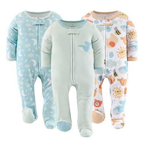 The Peanutshell Happy Sunshine Neutral Sleepers For Boys Or Girls, 3 Pack Footed Pajama Set, Newborn