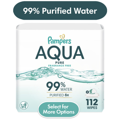 Pampers Aqua Pure Baby Wipes Unscented 99% Water Hypoallergenic Gentle Sensitive Skin 112 Count