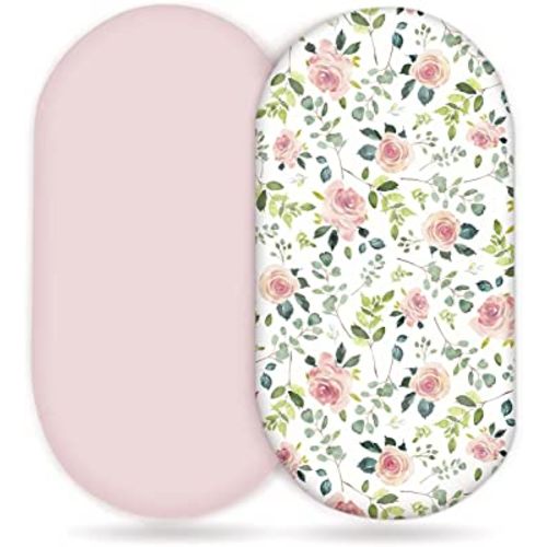 GRSSDER Stretchy Ultra Soft Baby Fitted Bassinet Sheet Set 2 Pack, Universal Cradle for Rectangle, Oval, or Hourglass Pad/Mattress, Pink Rose Sheets Girls