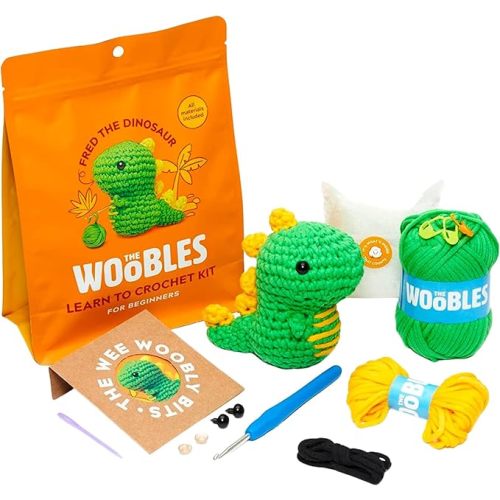 The Woobles Crochet Kit for Beginners - Easy Arts and Crafts Knitting & Crochet Animals Kit As Seen On Shark Tank - Fred The Dinosaur