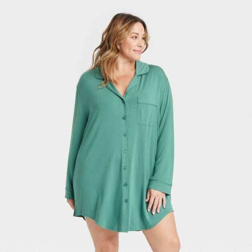 Women's Cloud Knit Notch Collar Long Sleeve Nightgown - Auden™ Black 4x