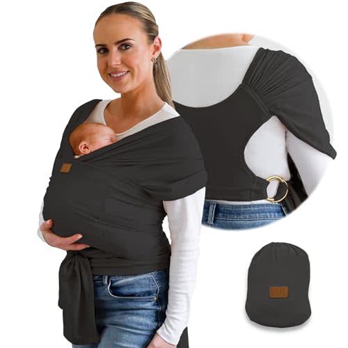 Stylish Dark Gray & Gold Baby Carrier Wrap: Comfortable, Soft & Supportive, Adjustable Ring Sling for Mom & Dad, Ideal for Baby Registry, Newborn to Toddler, Baby Shower