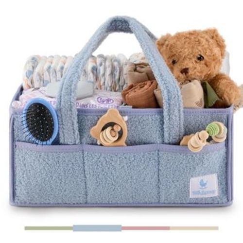 Babylicious Baby Diaper Caddy, Newborn Changing Table Organizer for Wipes and Diapers - Misty Blue