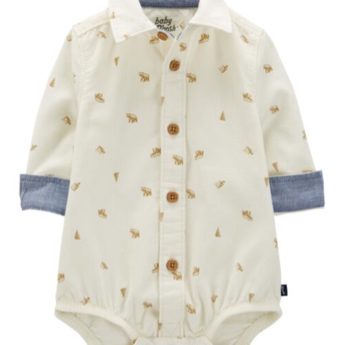 Baby Bear Print Button-Front Bodysuit