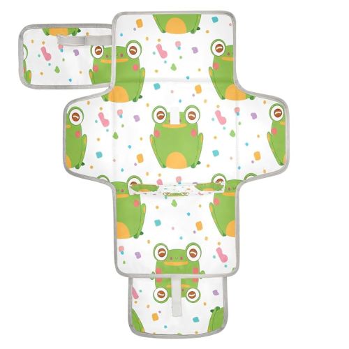 Cute Cartoon Frog Portable Diaper Changing Pad,Waterproof Lightweight & Foldable Travel Changing Pad with Built-in Pillow for Newborn Shower Gifts