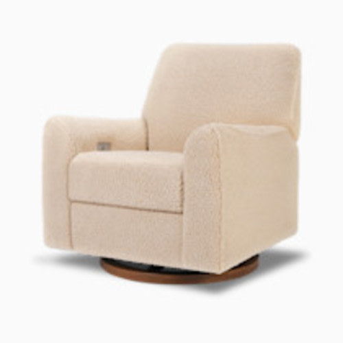 Nursery Works Sunday Power Recliner and Swivel Glider - Chai Shearling With Dark Wood Base
