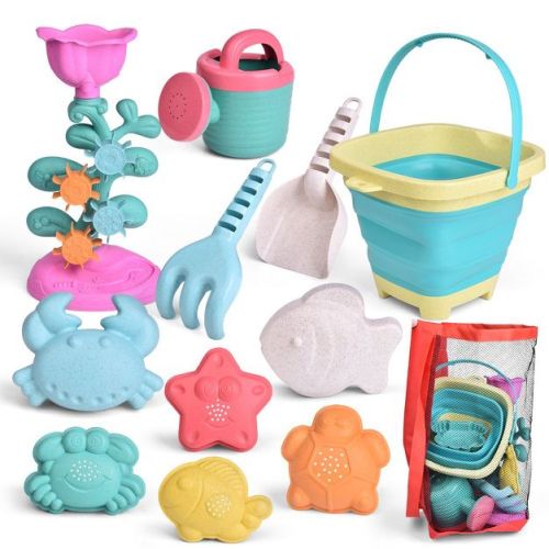 Fun Little Toys 12pcs Beach Sand Toys Set, Outdoor Playset With Bucket & Molds, Summer Toys, Birthday Gift For Kids