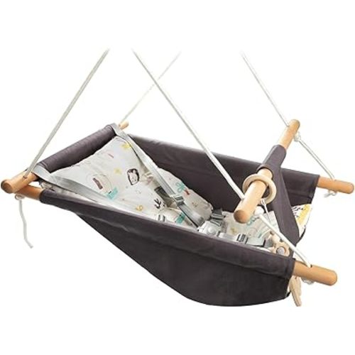 Baby Swing Outdoor and Indoor, Baby Hammock Toddler Swings, Baby Swing Outside Comfortable Wooden Midew Proof, Adjustable 5-Point Safety Belt, Great Gift for Baby Boys Girls Kids,Grey Animal