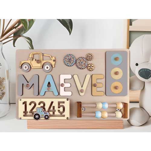 Name Puzzle Montessori Busy board for Toddlers - Personalized Puzzle Wooden Toy Baby Shower, Christmas, or 1st Birthday Gift