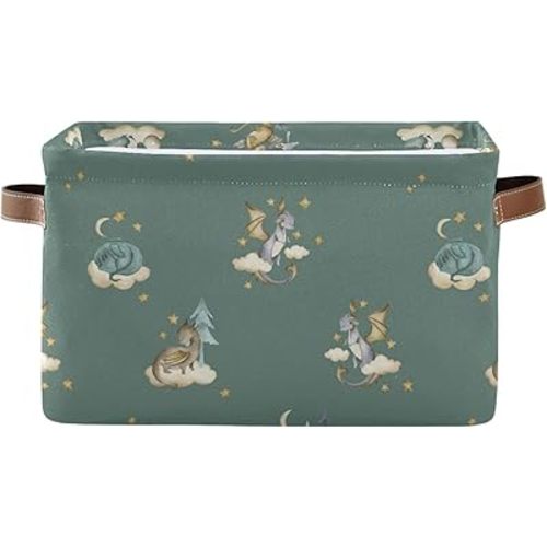 Pfrewn Storage Basket Bins Foldable Laundry Hamper Toy Dragon Baby Animals Retro Storage Bins Box Organizer for Home Boys Girls Office Closet Shelf Nursery Baskets,1 pcs