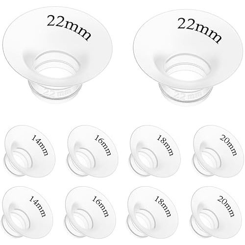 10Pcs Flange Insert 14/16/18/20/22mm*2 Compatible with Momcozy M5/M9/M6/V2 Pro/V2 pro/S12 Pro/S9 Pro/Spectra/Medela/eufy/Elvie/Lansinoh/Paruu P10 Breast Pump,and Most 24mm Shields
