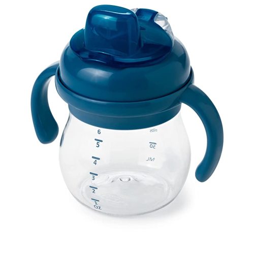 OXO Tot Transitions Soft Spout Sippy Cup with Removable Handles, Navy, 6 Ounce