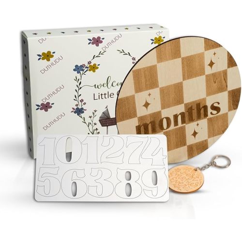 Monthly Baby Milestone Signs - Baby Monthly Milestone Wooden Circles for 1-12 Month Photos & Gender Neutral Announcement Cards (Caro)