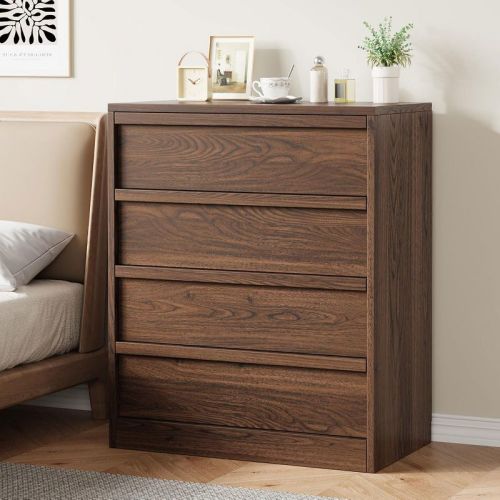 4-Drawer Dresser, Modern Wood Storage Chest with Smooth Drawers & Anti-Tipping Kit, Space-Saving Bedroom Cabinet for Clothes & Organization - Brown