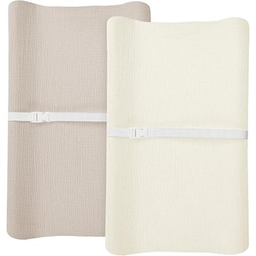 Changing Pad Cover for Baby Boy Girl 2 Pack, Muslin Changing Table Pad Covers with Boho Style, Neutral Nursery Bedding Essentials Soft and Breathable(Beige & Cream)